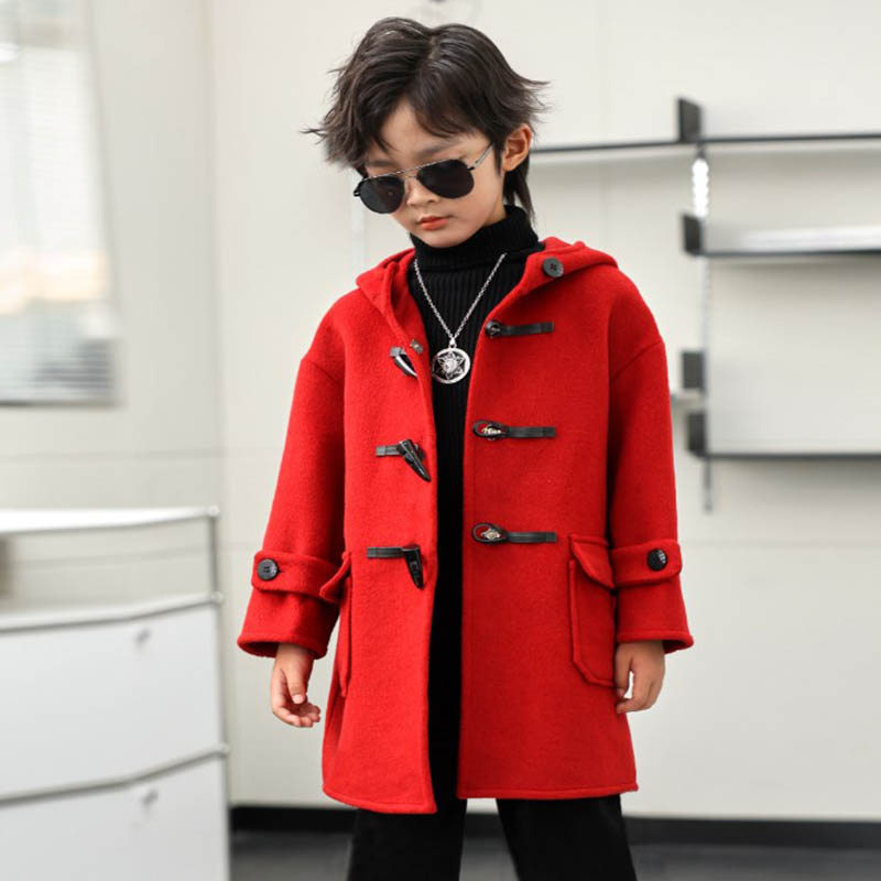 Kids Outdoor Jacket - Children Winter Red Green Wool Coat