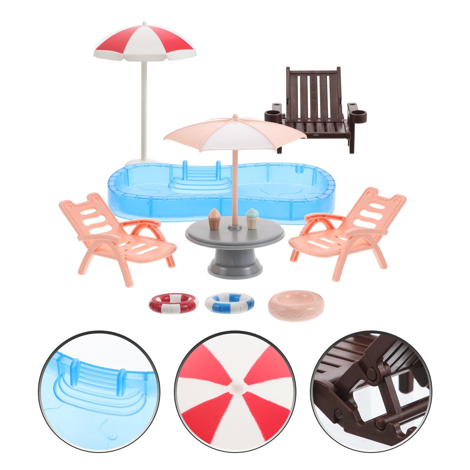 Kids Outdoor Doll House - 1Set Miniature Dollhouse Swimming Pool Beach