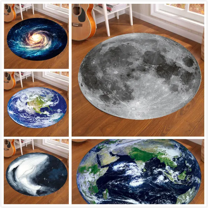 Kids Outdoor Mat - Galaxy Earth Moon Round Carpet for