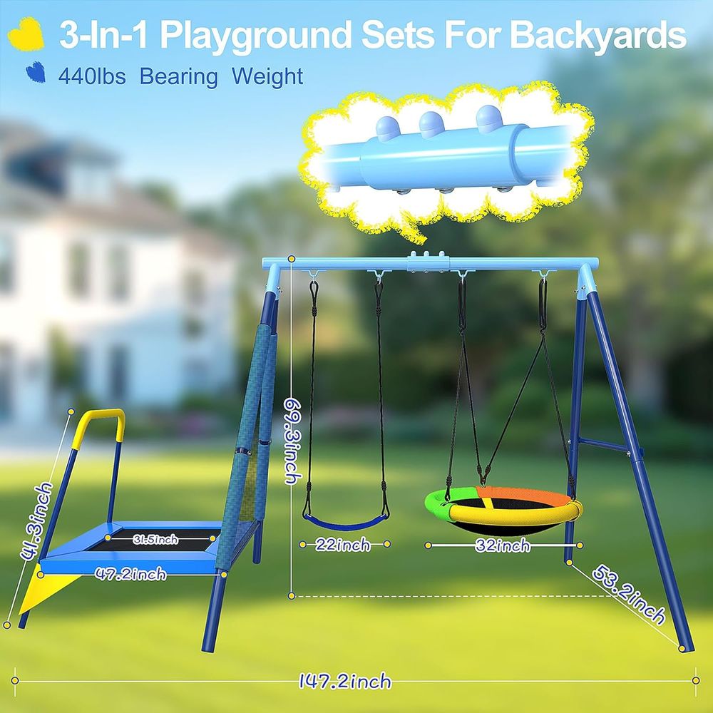 3-in-1 Kids Swing t with Tpoli - Kids Outdoor Zone ulasan dan harga