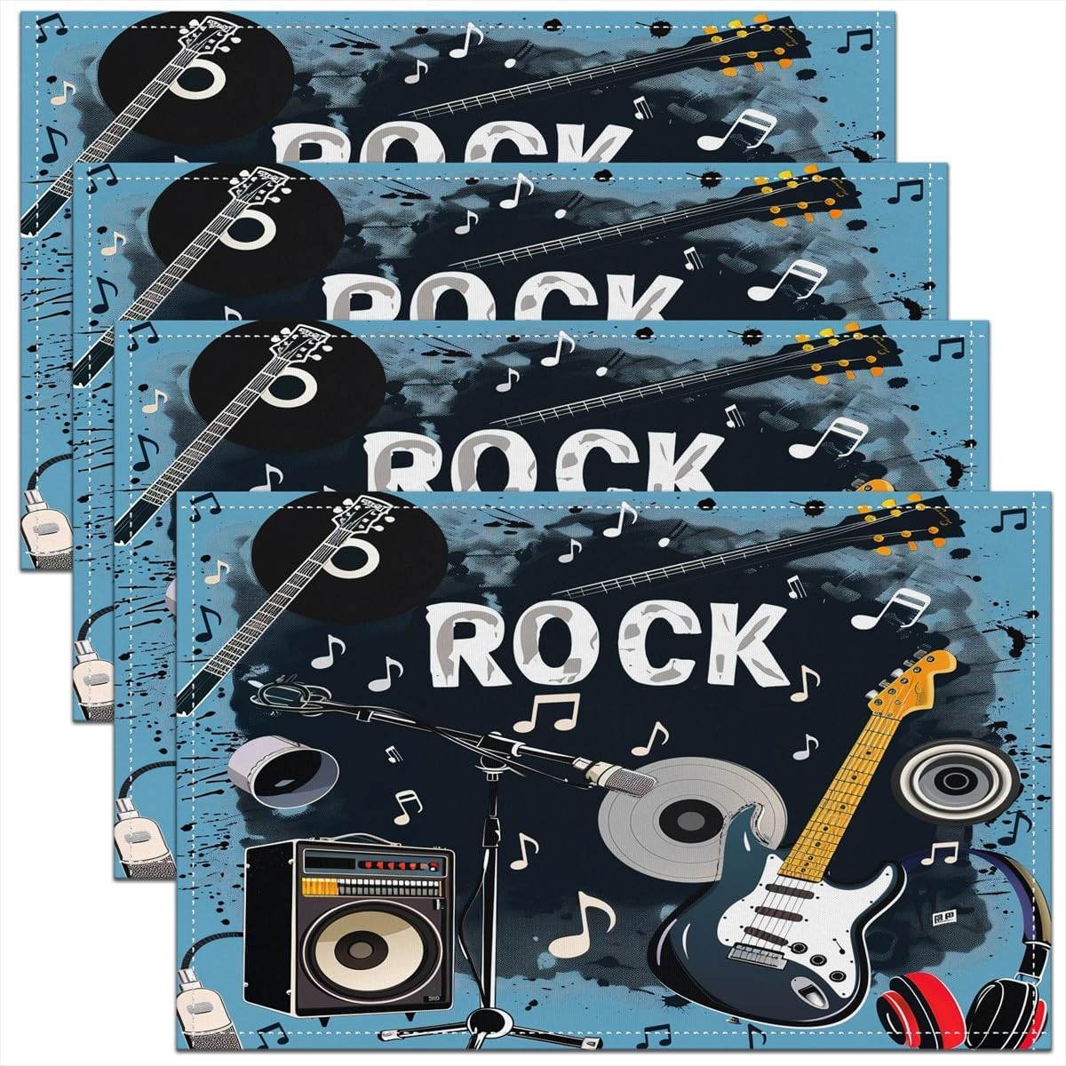 Rock Music Placemats Set of 4  - Kids Outdoor Mat ulasan dan harga