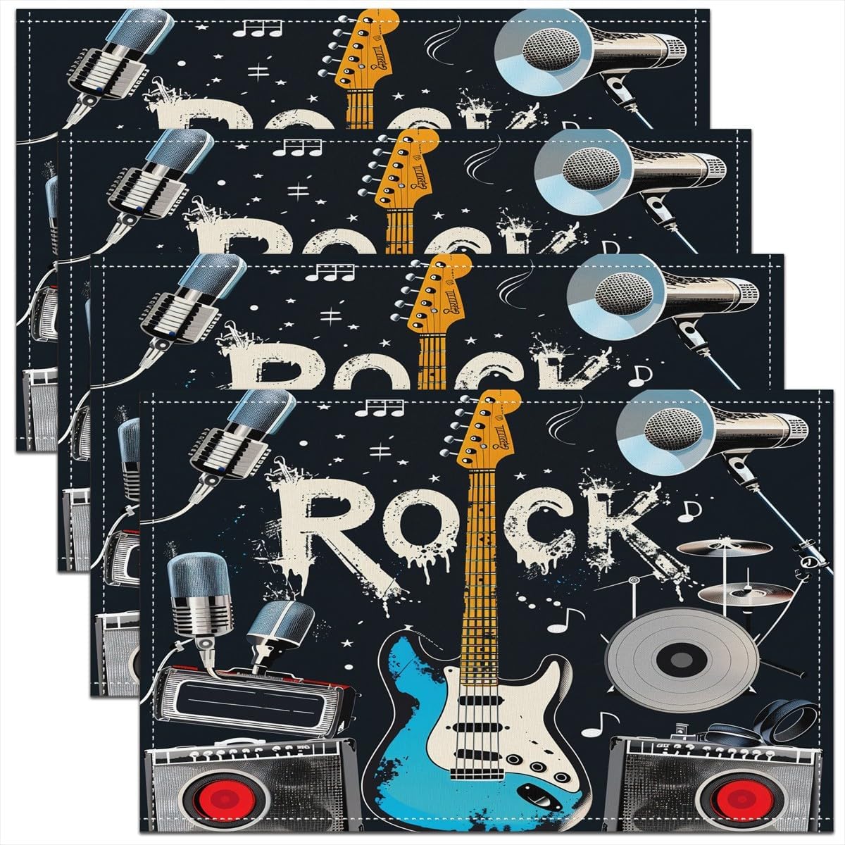 Rock Music Placemats Set of 4  - Kids Outdoor Mat ulasan dan harga